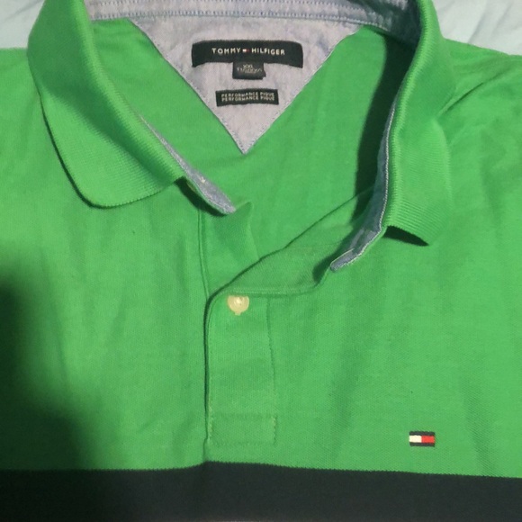 Tommy Hilfiger polo shirt green, white, and blue size xxl - Picture 2 of 3